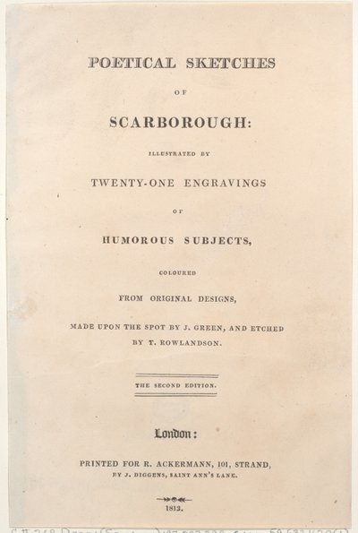 Otsikko, teoksesta Poetical Sketches of Scarborough, 1813., 1813. Tekijät: Thomas Rowlandson, Joseph Constantine Stadler, J. Bluck. tekijältä Thomas Rowlandson, Joseph Constantine Stadler, J. Bluck