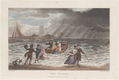 Wet Quakers, teoksesta Poetical Sketches of Scarborough, 1813., 1813. Tekijät: Thomas Rowlandson, Joseph Constantine Stadler, J. Bluck. tekijältä Thomas Rowlandson, Joseph Constantine Stadler, J. Bluck