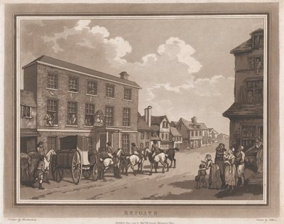 Reigate An Excursion to Brighthelmstone, 1. kesäkuuta 1790, 1. kesäkuuta 1790. Tekijät: Thomas Rowlandson, Samuel Alken. tekijältä Thomas Rowlandson, Samuel Alken