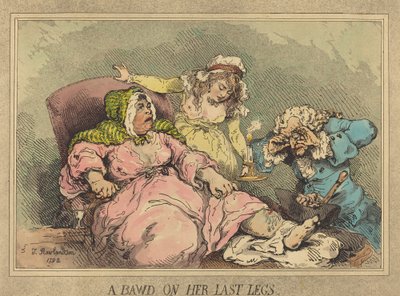 A Bowd on Her Last Legs, 1792 (käsinvärinen etsaus ja akvatinta) tekijältä Thomas Rowlandson