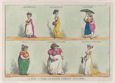 Bond Street Epicuresin hintalappu!!, 25. lokakuuta 1808, 25. lokakuuta 1808. tekijältä Thomas Rowlandson