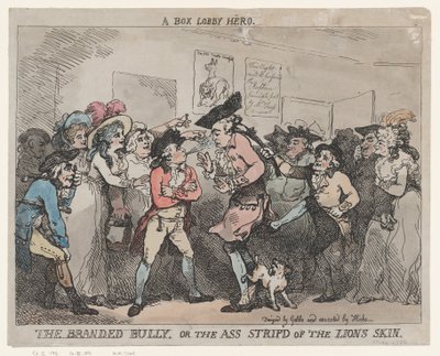 ”Box Lobby Hero”, ”The Branded Bully” tai ”The Ass Stripp’d of the Lion’s Skin”. tekijältä Thomas Rowlandson