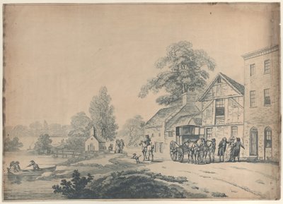 Valmentaja majatalon ulkopuolella, 1785-90, 1785-90. tekijältä Thomas Rowlandson