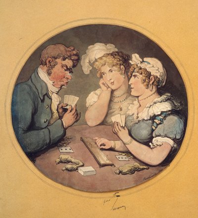 A Game of Cribbage, 1818 tekijältä Thomas Rowlandson