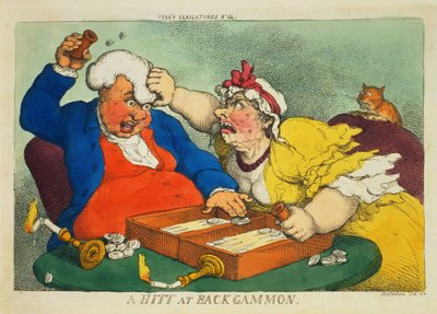Hitti Backgammonissa (värillinen etsaus) tekijältä Thomas Rowlandson