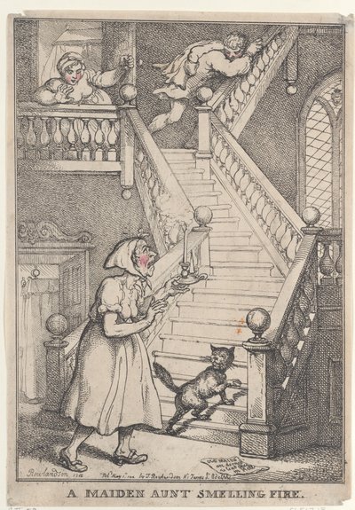 Naimaton täti, joka haistaa tulen tekijältä Thomas Rowlandson