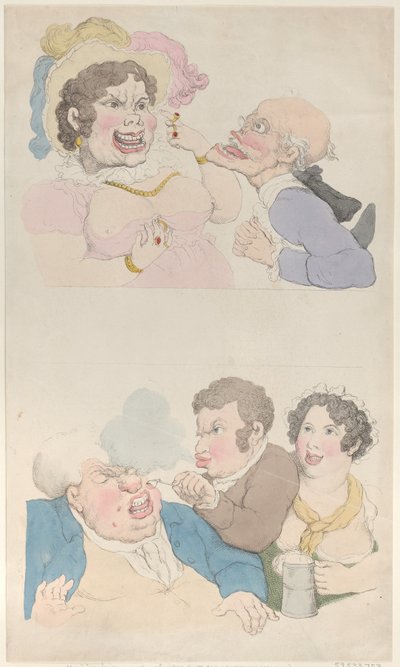 Naisen houkuttelema mies ja tupakoiva asiakas, 1800 ., 1800 . tekijältä Thomas Rowlandson