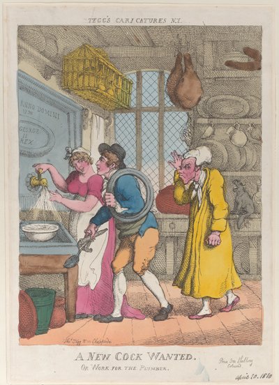 Uusi kukko etsitään tai putkimiehen töitä, 20. huhtikuuta 1810, 20. huhtikuuta 1810. tekijältä Thomas Rowlandson