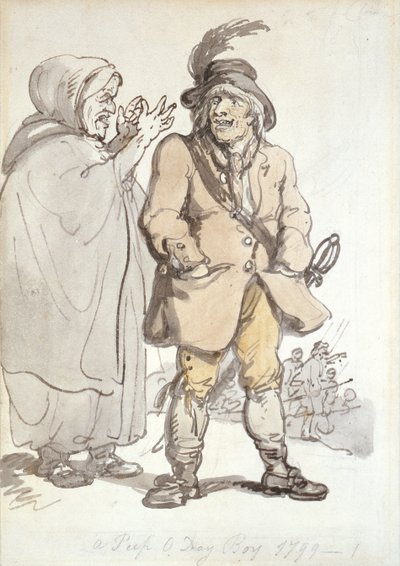 A Peep O Day Boy, 1799 (muste ja wc paperilla) tekijältä Thomas Rowlandson