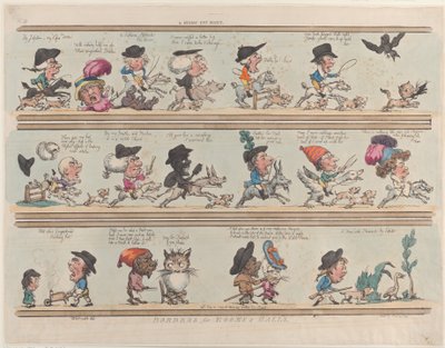 Pygmy-kissan metsästys, huoneiden ja käytävien rajat, levy 9, 20. kesäkuuta 1799, 20. kesäkuuta 1799. tekijältä Thomas Rowlandson