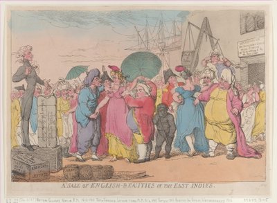 Englantilaisten kaunottareiden myynti Itä-Intiassa, [10. toukokuuta 1811], uusintapainos, [10. toukokuuta 1811], uusintapainos. tekijältä Thomas Rowlandson