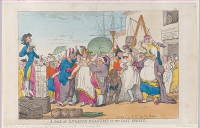 Englantilaisten kaunottareiden myynti Itä-Intiassa, [10. toukokuuta 1811], uusintapainos, [10. toukokuuta 1811], uusintapainos. tekijältä Thomas Rowlandson
