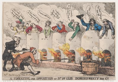 Tohtori W-llis Dominisweaty and Co.:n hikoilu opposition puolesta, 6. maaliskuuta 1789, 6. maaliskuuta 1789. tekijältä Thomas Rowlandson