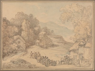 Kylä mäkisessä maisemassa tekijältä Thomas Rowlandson