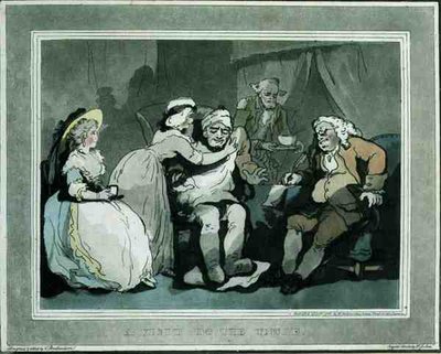 "Vierailu sedän luona", akvatintti, Francis Jukes (1747-1812), julkaisija E. Jackson. tekijältä Thomas Rowlandson