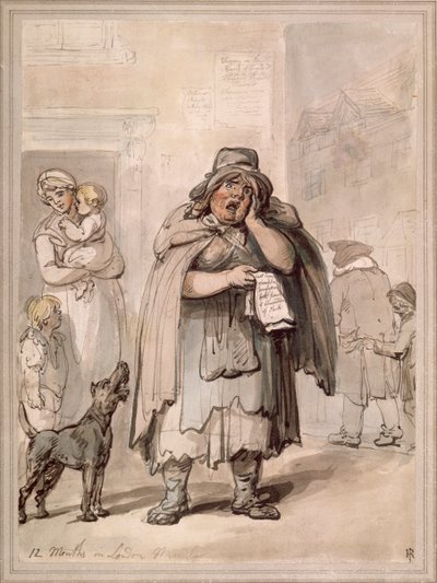 Katumyyjä kadun kulmassa Lontoossa tekijältä Thomas Rowlandson