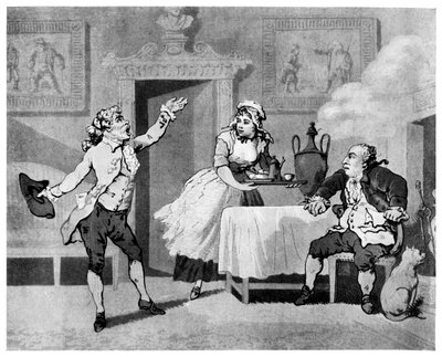 Näyttelijä lausumassa managerille, 1700-luvun loppu. tekijältä Thomas Rowlandson