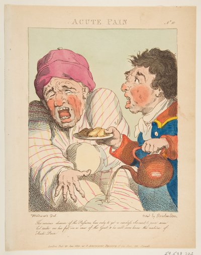 Acute Pain Le Brun Travested eli Karikatyyrit intohimoista, 21. tammikuuta 1800. tekijältä Thomas Rowlandson