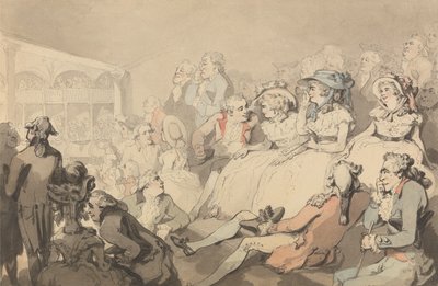 Yleisö katsomassa näytelmää Drury Lane -teatterissa tekijältä Thomas Rowlandson