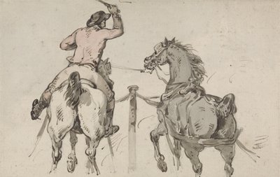 Englantilainen Postilion, n. 1785 (grafiitti, kynä, muste ja w/c paperilla) tekijältä Thomas Rowlandson