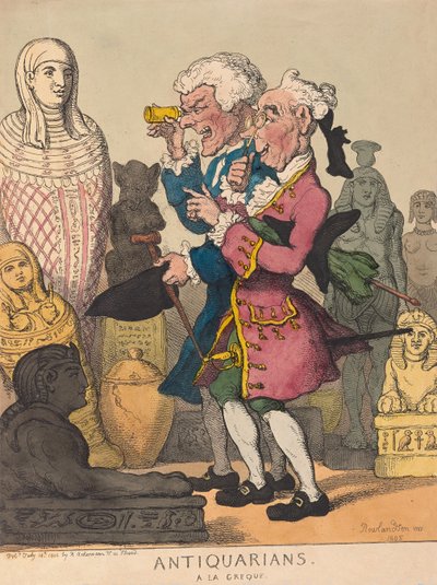 Antiquarians a la Grecque, pubi. 1805 (käsinvärinen kaiverrus) tekijältä Thomas Rowlandson