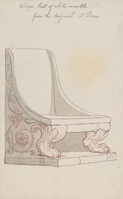 Antiikkinen valkoisesta marmorista valmistettu istuin, alkuperäisen Rooman mallin mukaan tekijältä Thomas Rowlandson