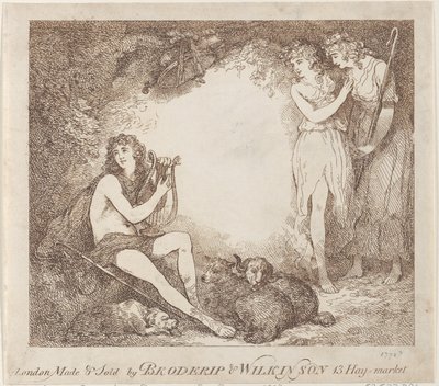 Apollo, Lyra ja Daphne Kauppakortti, joka kuvaa Marian, oopperaa, 1797-99, 1797-99. tekijältä Thomas Rowlandson