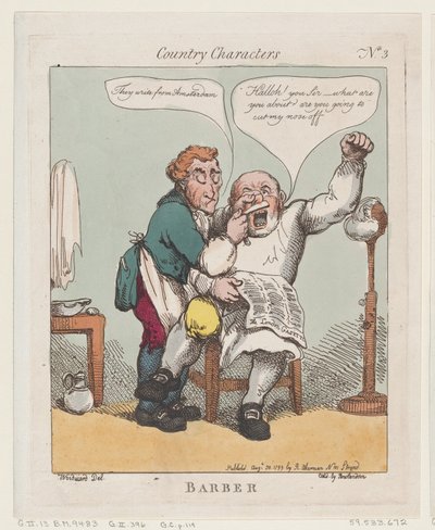Parturi, 30. elokuuta 1799, 30. elokuuta 1799. tekijältä Thomas Rowlandson