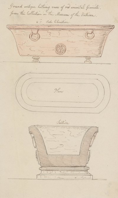 Punaisesta graniitista valmistettu kylpyastia, Vatikaani tekijältä Thomas Rowlandson
