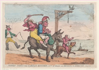 Bloody Boney, teurastaja jätti kaupat ja vetäytyi Scarecrow Islandille..., 12. huhtikuuta 1814. tekijältä Thomas Rowlandson