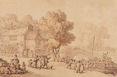 Nousu lautalle, n. 1810 (kynä, muste, sivellin ja wc paperilla) tekijältä Thomas Rowlandson
