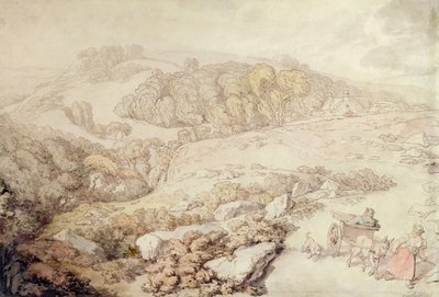 Bodmin Moor, North Cornwall, n. 1825 (kynä ja muste ja akvarelli paperille) tekijältä Thomas Rowlandson