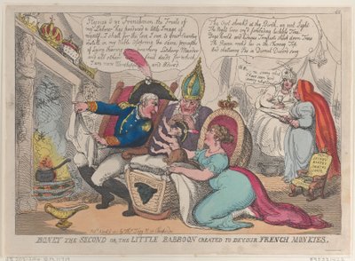 Boney The Second eli pieni paviaani, joka luotiin syömään ranskalaisia apinoita, 9. huhtikuuta..., 9. huhtikuuta 1811. tekijältä Thomas Rowlandson