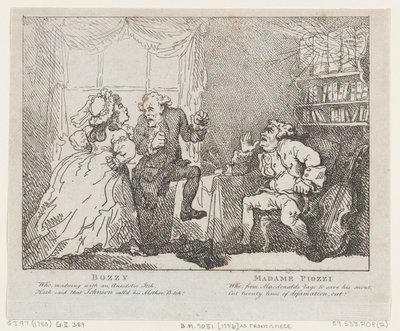 Bozzy ja Madame Piozzi Frontispiece, Bozzy ja Piozzi, Peter Pindar, 1780-86., 1780-86. tekijältä Thomas Rowlandson