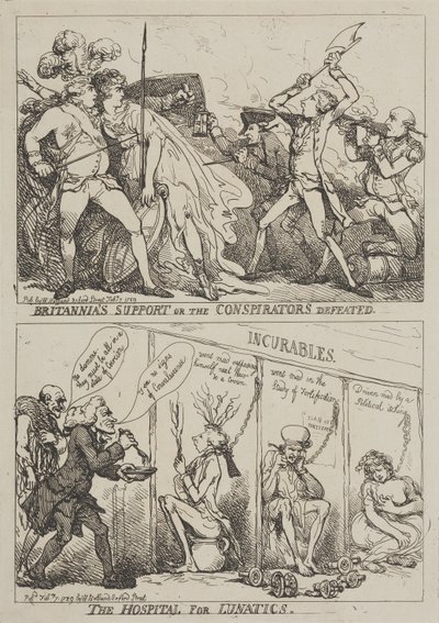Britannian tuki vai salaliittolaisten tappio – Mielisairaala tekijältä Thomas Rowlandson