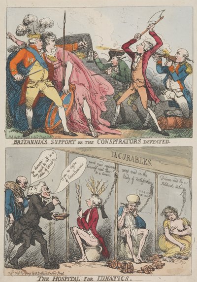 Britannian tuki vai salaliittolaisten tappio – Mielisairaala tekijältä Thomas Rowlandson