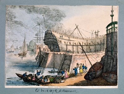 Brunswick Dock, Blackwall, Lontoo, 1806 tekijältä Thomas Rowlandson