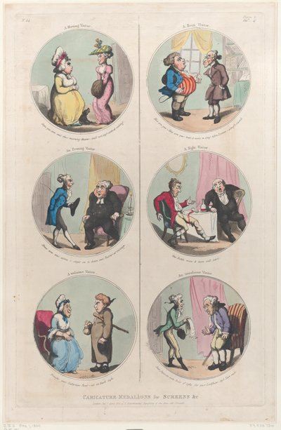 Karikatyyrimedalionit näytöille yms: A Morning Visitor, An Evening Visitor, A We..., 1. huhtikuuta 1800. tekijältä Thomas Rowlandson