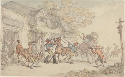 Hevosten vaihto postitalossa Ranskassa tekijältä Thomas Rowlandson