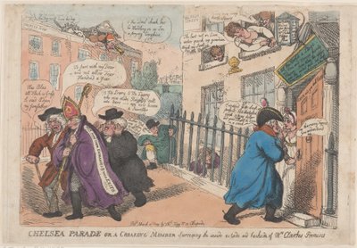 Chelsea Parade tai huutava jäsen, joka tutkii ... sisältä ja ulkoa, 4. maaliskuuta 1809. tekijältä Thomas Rowlandson
