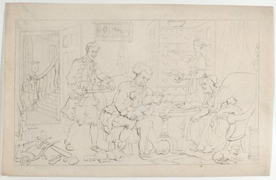 Lapsuus: Ensimmäinen opettaja, julkaisusta The Dance of Life, 1.9.1817., 1.9.1817. tekijältä Thomas Rowlandson