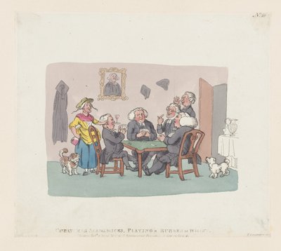 Jouluakatemikot leikkimässä kumia whistissä, 1. huhtikuuta 1803, 1. huhtikuuta 1803. tekijältä Thomas Rowlandson