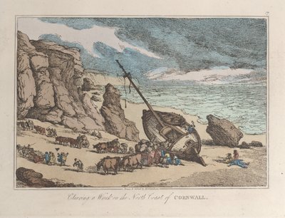 Hylyn raivaaminen Cornwallin pohjoisrannikolla luonnoksista luonnosta, 1822, 1822. tekijältä Thomas Rowlandson