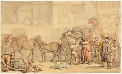 Valmentaja vaihtaa hevosia tekijältä Thomas Rowlandson