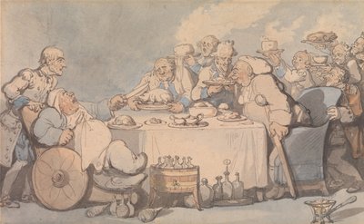 Kylpylän nautinnot: Kihtipotilaat illallisella tekijältä Thomas Rowlandson