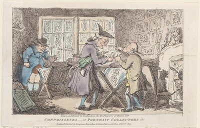 Asiantuntijat tai muotokuvakeräilijät, 1807, 1807. tekijältä Thomas Rowlandson