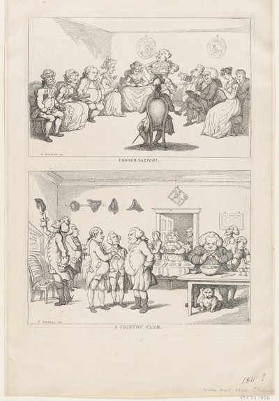 Keskustelu ja A Country Club, 1806-11., 1806-11. tekijältä Thomas Rowlandson