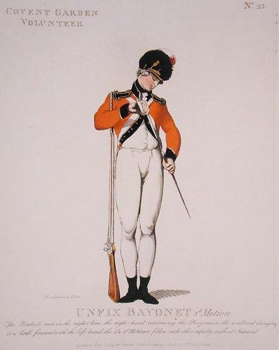 Covent Garden Volunteer, levy 23 julkaisusta "Loyal Volunteers of London and Environs", julkaistu 1798 (väri litho) tekijältä Thomas Rowlandson