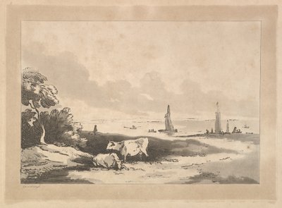 Lehmät ja merimaisema, 1783-89. tekijältä Thomas Rowlandson