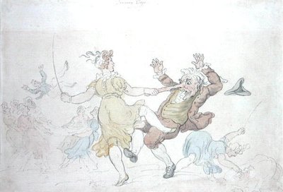 Tanssivat koirat (kynä ja muste vesivärillä paperille) tekijältä Thomas Rowlandson